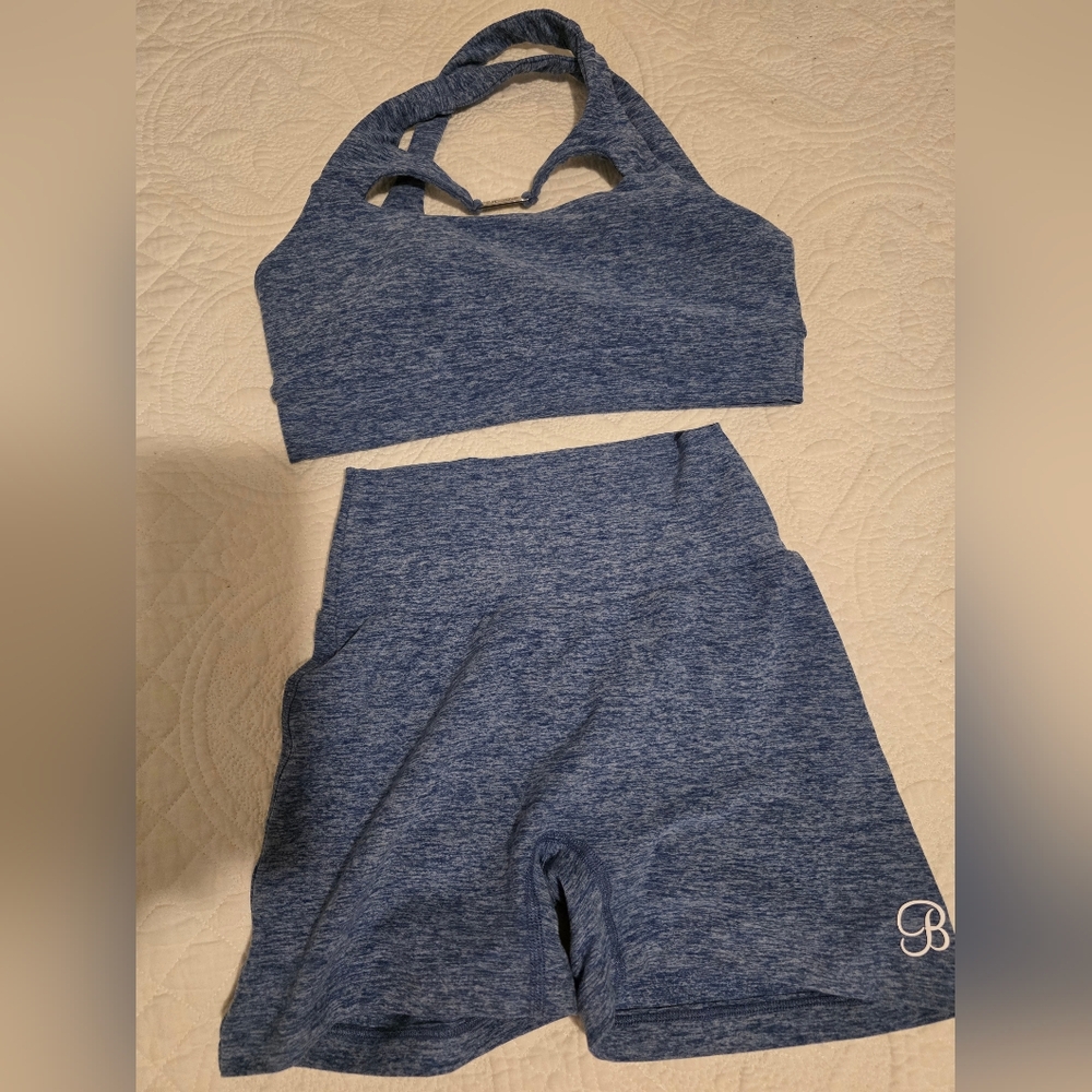 Bombshell Sportswear Blue Heather Shorts And Sports Bra Set Size XS